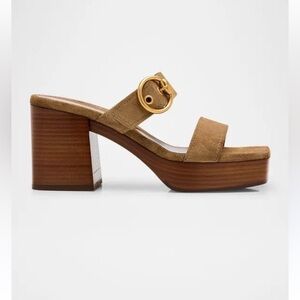 Gianvito Rossi Suede Buckle Dual-Band Platform Slide Sandals